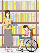 本を楽しむ障害を持つ子どものイラスト