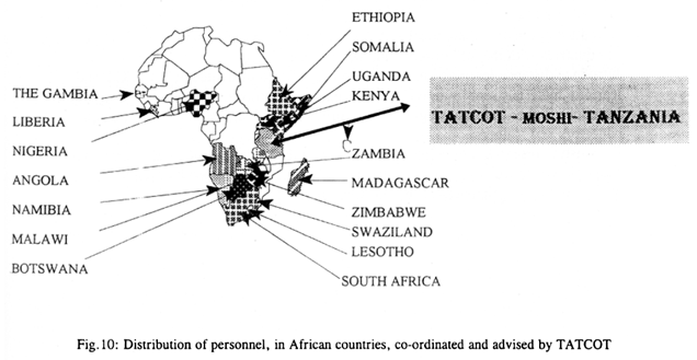 Fig.10: Distribution of personnel, in African countries, co-ordinated and advised by TATCOT