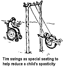 Tire swings as special seating to help reduce a child's spasticity.