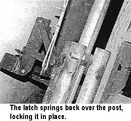 The latch springs back over the post, locking it in place.