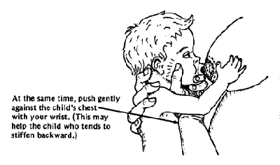At the same time, push gently against the child's chest with your wrist.