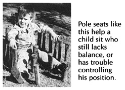 Pole seats like this help a child sit who still lacks balance, or has trouble controlling his position