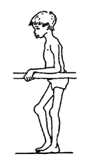 A child with very weak upper arms may find it easier to rest his forearms on the bar. The bar will need to be elbow high.