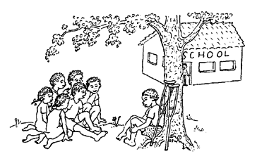 He sat leaning against the tree, and began to answer the chikdren's questions
