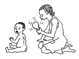 Notice if the baby responds to her mother's voice when the baby does not see her