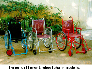 Three different wheelchair models.