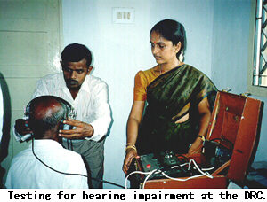 Testing for hearing impairment at the DRC.