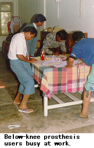 Below-knee prosthesis users busy at work