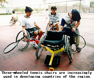 Three-wheeled tennis chairs are increasingly used in developing countries of the region.
