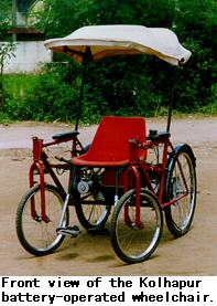Front view of the Kolhapur battery-operated wheelchair.