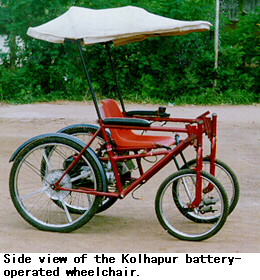 Side view of the Kolhapur battery-operated wheelchair.