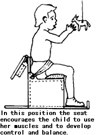 In this position the seat encourages the child to use her muscles and to develop control and balance.