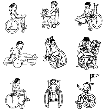 Some examples of different forms of special seats on wheels.