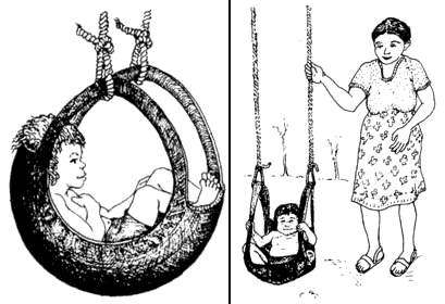 A child in the tyre swing.