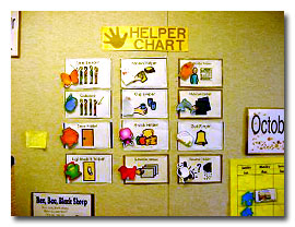 Photo of the daily picture schedules and classroom job charts