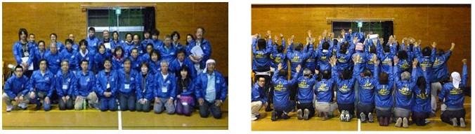 The staff wearing the jacket donated from Shiga SELP