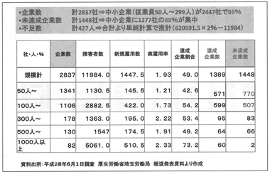 資料４　埼玉県規模別障害者雇用状況（平成28年6月）