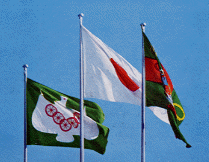 オダ・フィールドのメインポールの大会旗