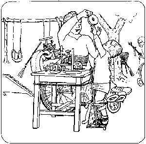 A disabled child with his standing frame(Drawing)