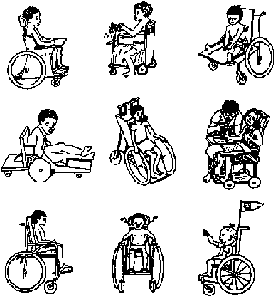 Some examples of different forms of special seats on wheels.
