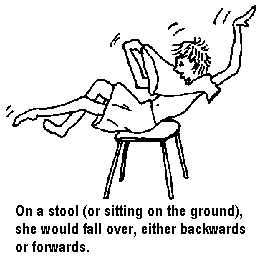 On a stool (or sitting on the ground), she would fall over, either backwards or forwards.