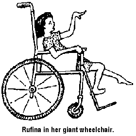 Rufina in her giant wheelchair.