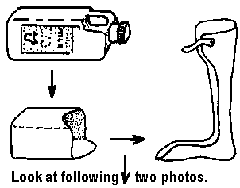 Marcelo riveted the bottom half of a square plastic bottle to Jesus' plastic lower-leg brace.