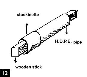 Figure 12. Wrap the stockinette around one side of the HDPE pipe with the wooden stick inside.