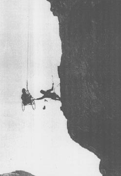 Rope-climb up a cliff-face in New Mexico with wheelchair.