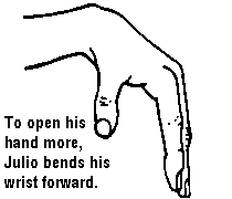 To open his hand more, Julio bends his wrist forward.