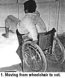 1. Moving from wheelchair to cot.