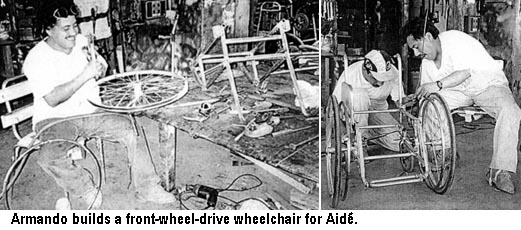 Armando builds a front-wheel-drive wheelchair for Aides.