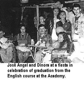 Joses Angel and Dinora at a fiesta in celebration of graduation from the English course at the Academy.