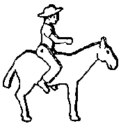 A rider on the horse made of 3 pieces of wood: the body and two legs.