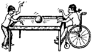 Tossing a ball on the table between two children.