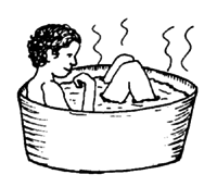 Have the child sit or lie in warm water.