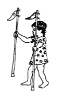 Two sticks can help the child once she develops some standing balance.