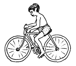 Riding a bicycle.