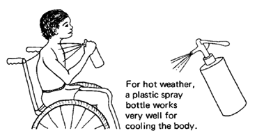 For hot water, a plastic spray bottle works very well for cooling the body.