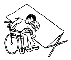 If the chair has no armrests, or they can be removed, the child can lie sideways over a pillow on a high bed.