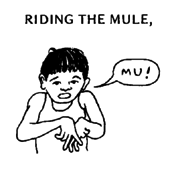 Riding the mule.