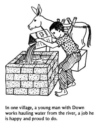 In one village, a young man with Down works.