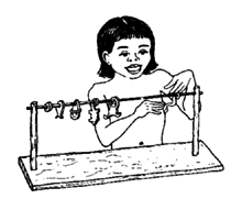 The child can move beads or blocks along a rod or wire.