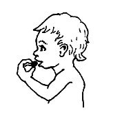 The child learns to take solid food in her mouth and eat it.