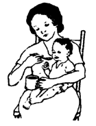 Give the baby her milk with a cup and spoon.