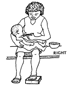 Place food below and in front of child, not above or behind him.