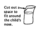 Cut out a space to fit around the child's nose.