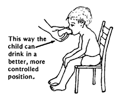 This way, the child can drink in a better, more controlled position.