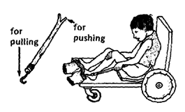 A stick with a hook may help for the child who has difficulty reaching his feet.