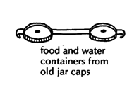 Food and water containers from old jar caps.